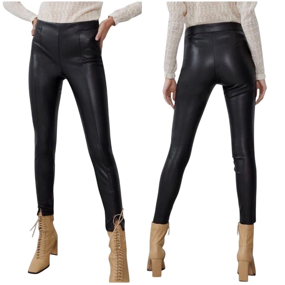 Zara Black Vegan Leather Skinny Pants Large Moto Zip Faux Leather Trousers